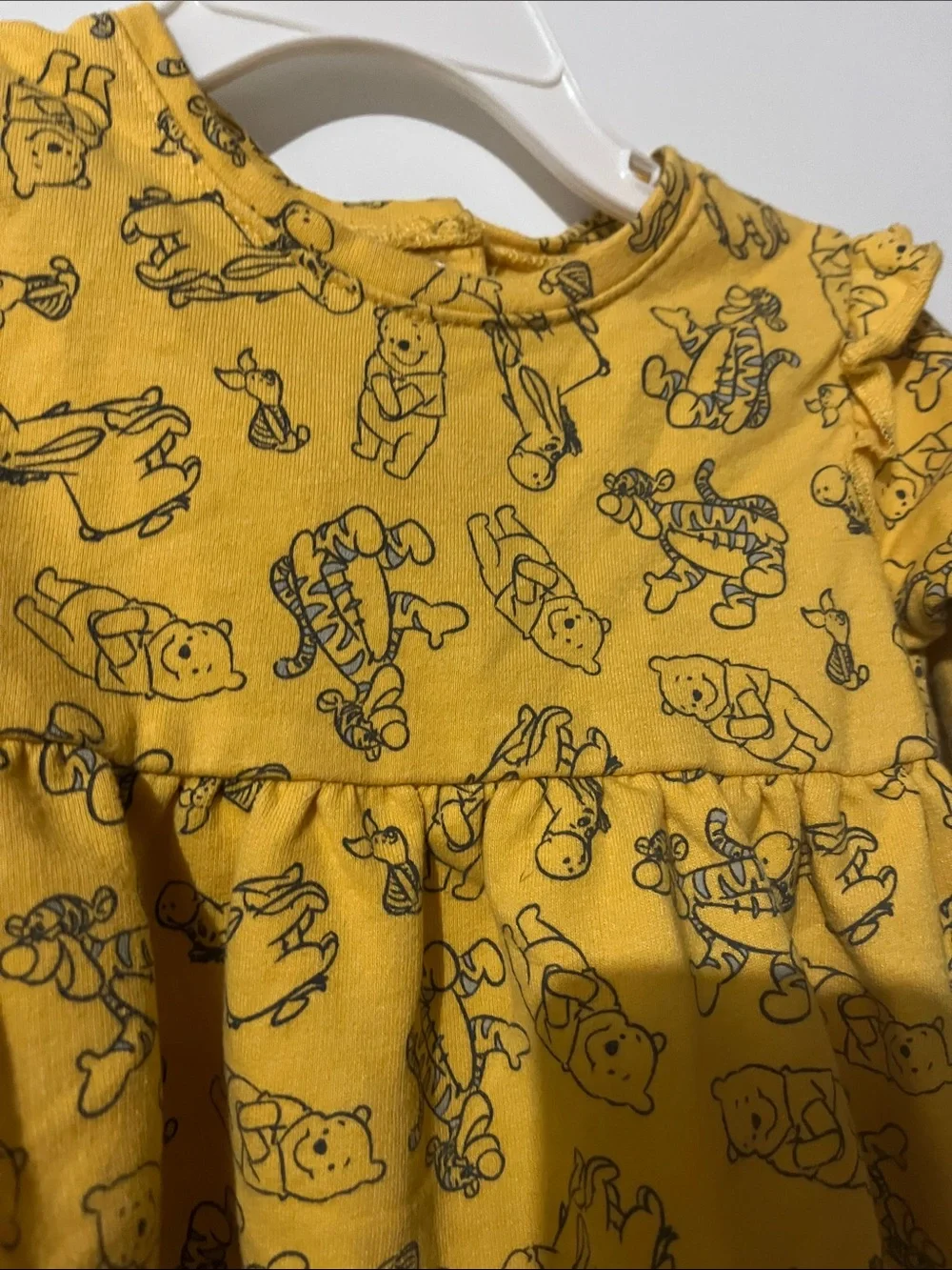 Disney Yellow Long Sleeve Dress with Winnie the Pooh Outline Print